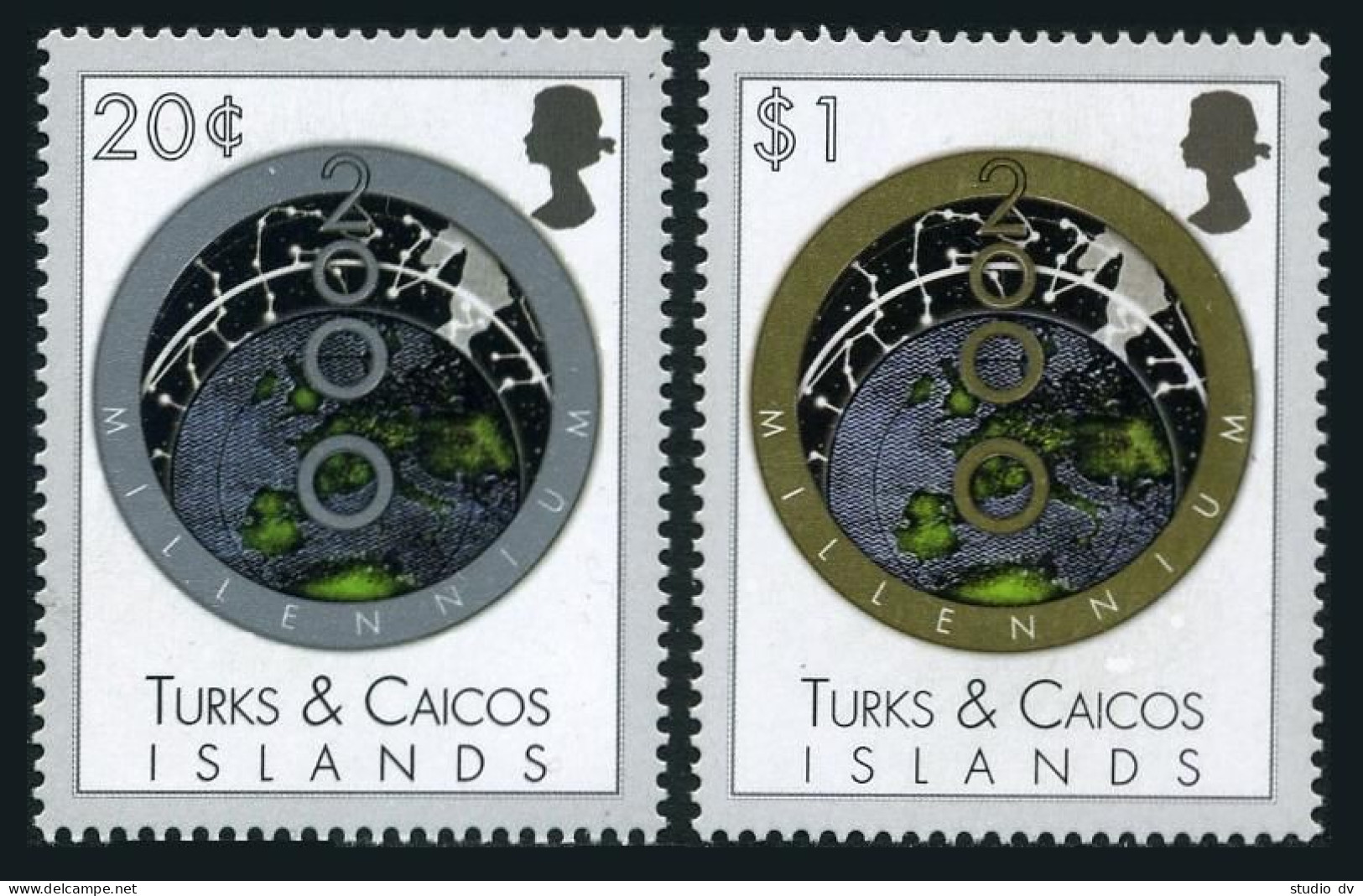 Turks & Caicos 1288-1289, MNH. Millennium, 2000. Globe. - Turks & Caicos