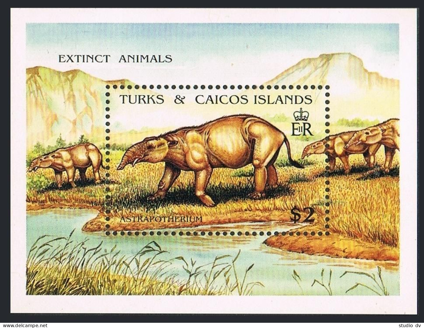 Turks & Caicos 912, MNH. Mi 997 Bl.101. Extinct Animals, 1991. Astrapotherium. - Turks And Caicos