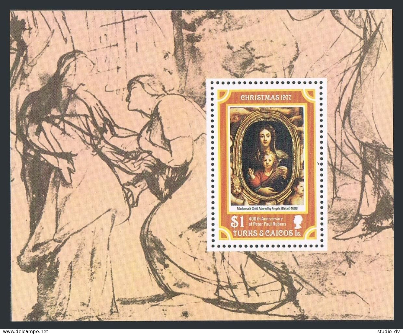 Turks & Caicos 337, MNH. Michel Bl.8. Christmas 1977. Peter Paul Rubens. - Turks & Caicos