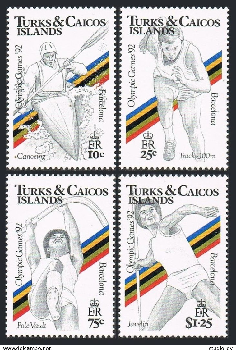 Turks & Caicos 878-881, MNH. Mi 964-967. Olympics Barcelona-1992. Kayaking,Track - Turks And Caicos