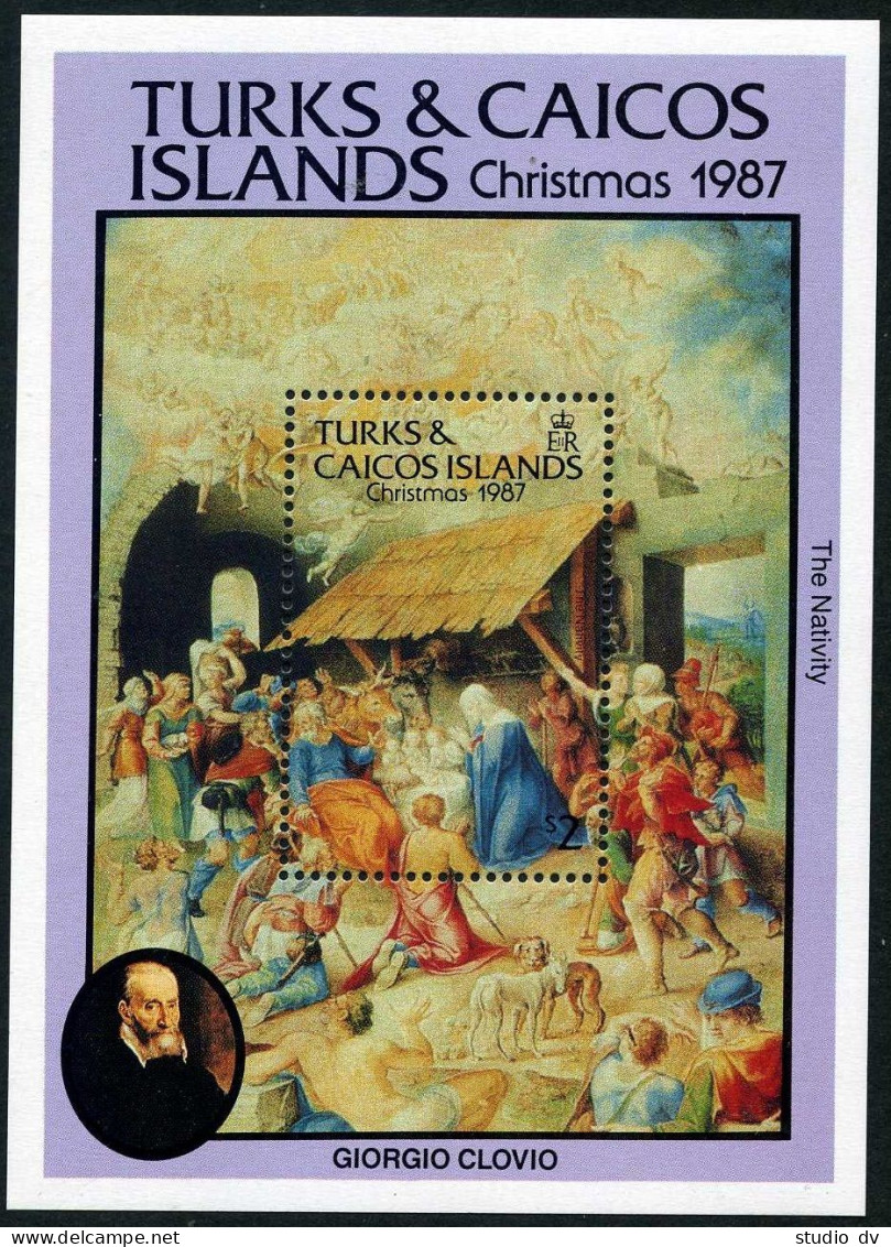 Turks & Caicos 723,MNH.Mi 790 Bl.67. Christmas 1987.Nativity,Townley Lectionary. - Turks And Caicos