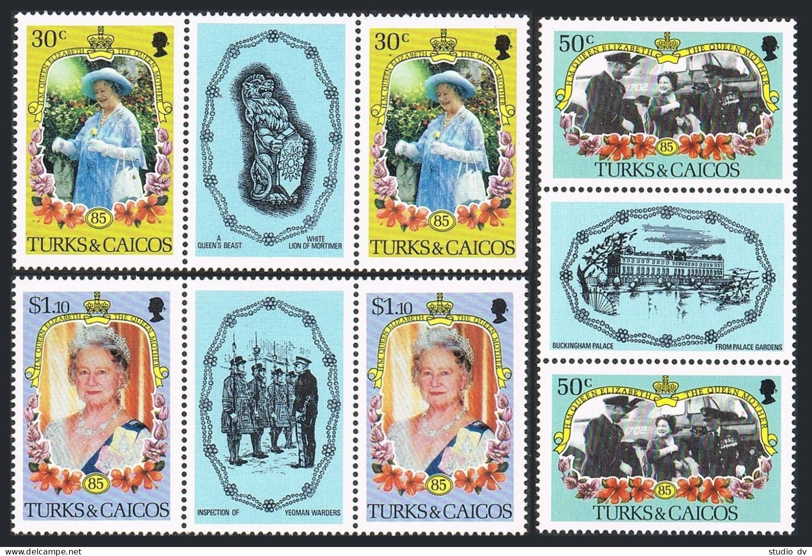 Turks & Caicos 676-678, MNH. Michel 743-745. Queen Mother Elizabeth, 85, 1985. - Turks & Caicos