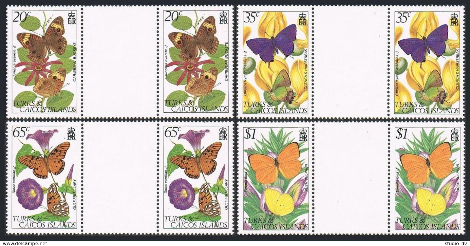 Turks & Caicos 507-510 Gutter, MNH. Michel 574-577. Butterflies, Flowers. 1982. - Turks And Caicos