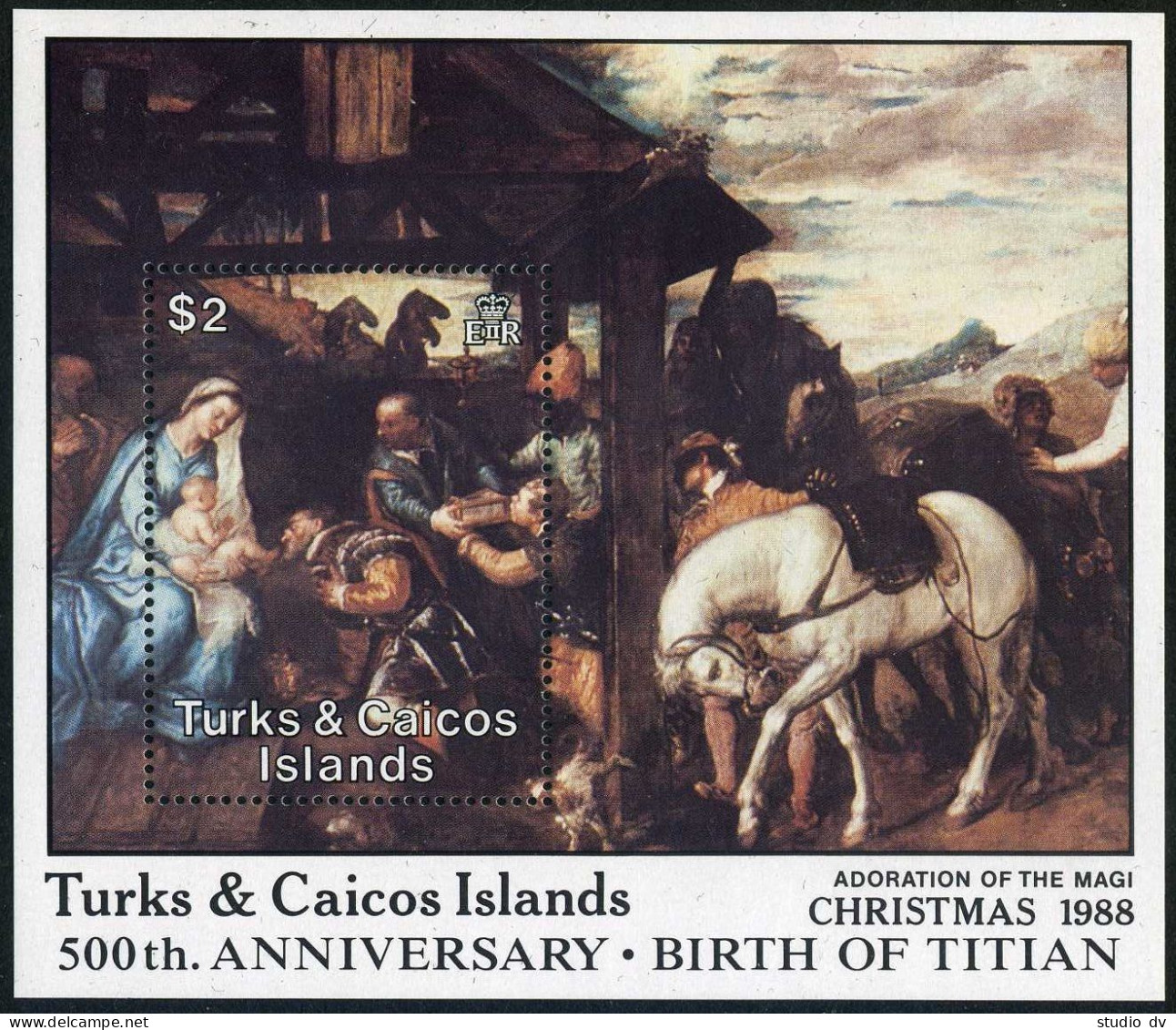 Turks & Caicos 757-765, MNH. Michel 824-830, Bl.74-75. Christmas 1988. Titian. - Turks And Caicos