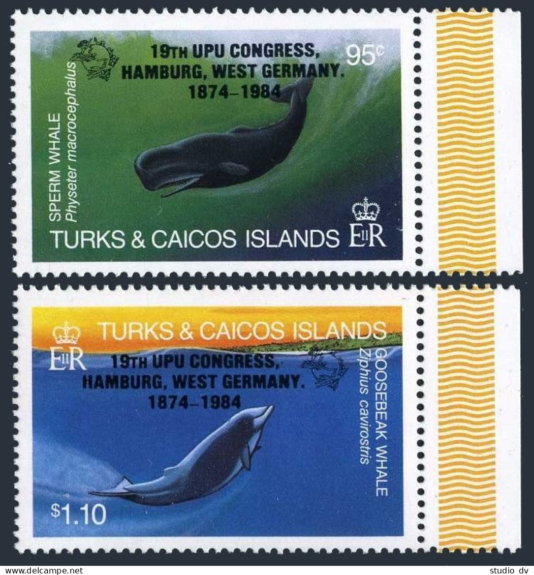 Turks & Caicos 637-638, 639, MNH. Save Our Whales. UPU Congress Hamburg, 1984. - Turks & Caicos