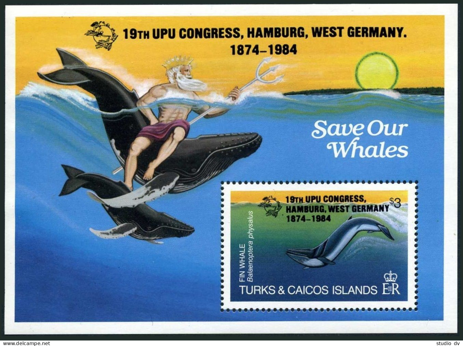 Turks & Caicos 637-638, 639, MNH. Save Our Whales. UPU Congress Hamburg, 1984. - Turks & Caicos