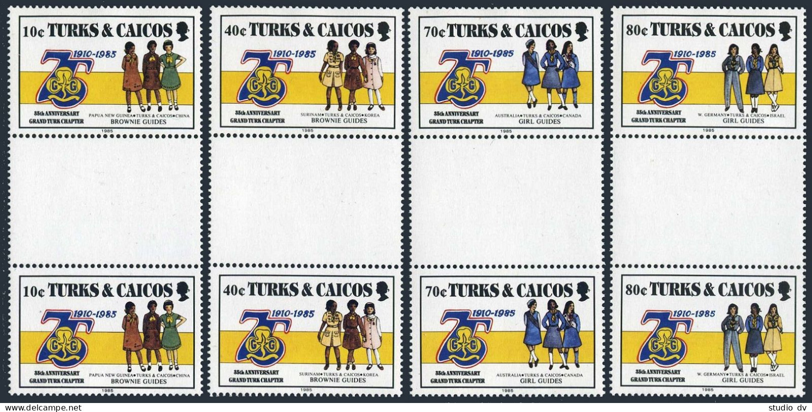 Turks & Caicos 705-708 Gutter, MNH. Mi 772-775, Bl.64. Girl Guides. Uniforms. - Turks- En Caicoseilanden