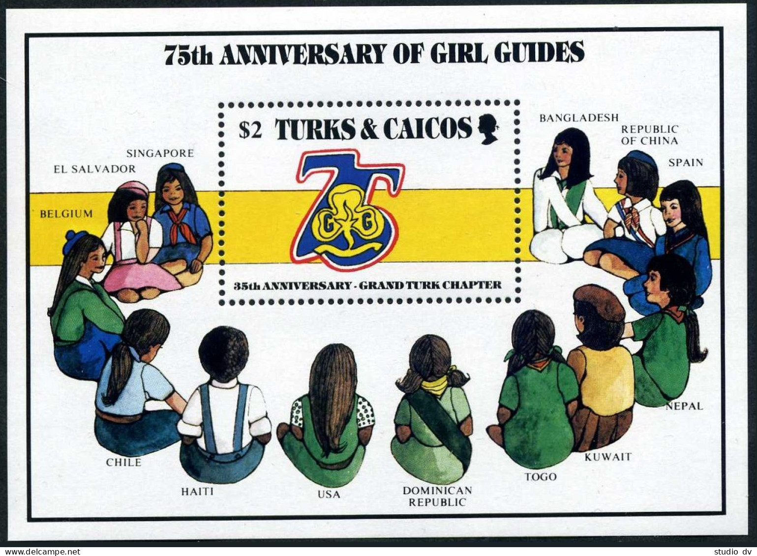 Turks & Caicos 705-708 Gutter, MNH. Mi 772-775, Bl.64. Girl Guides. Uniforms. - Turks & Caicos (I. Turques Et Caïques)