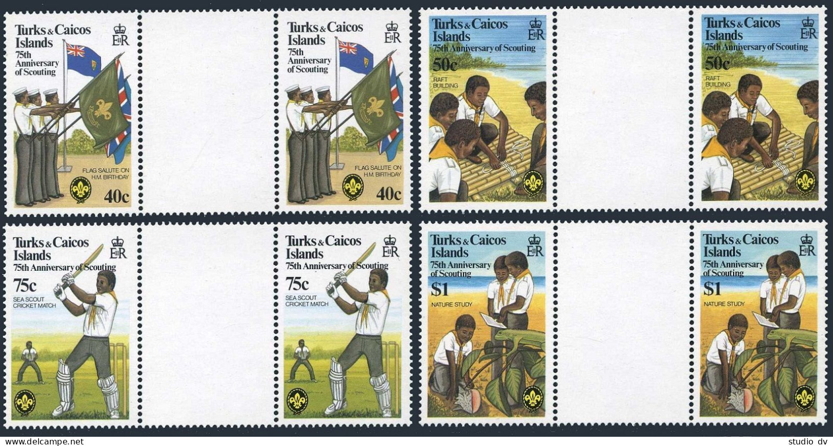 Turks-Caicos 512-515 Gutter, 516, MNH. Scouting Year 1992. Lord Baden-Powell. - Turks & Caicos