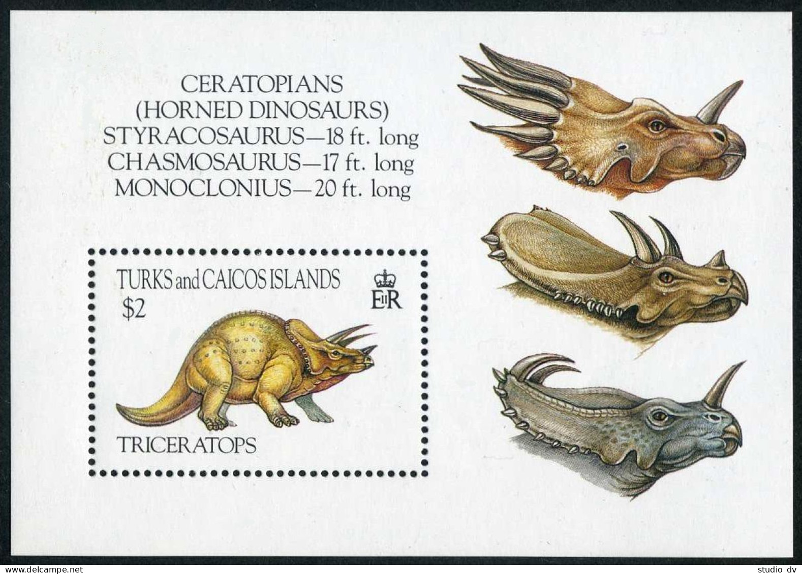 Turks & Caicos 1043, MNH. Michel 1114 Bl.126. Dinosaur Triceratops, 1993. - Turks & Caicos