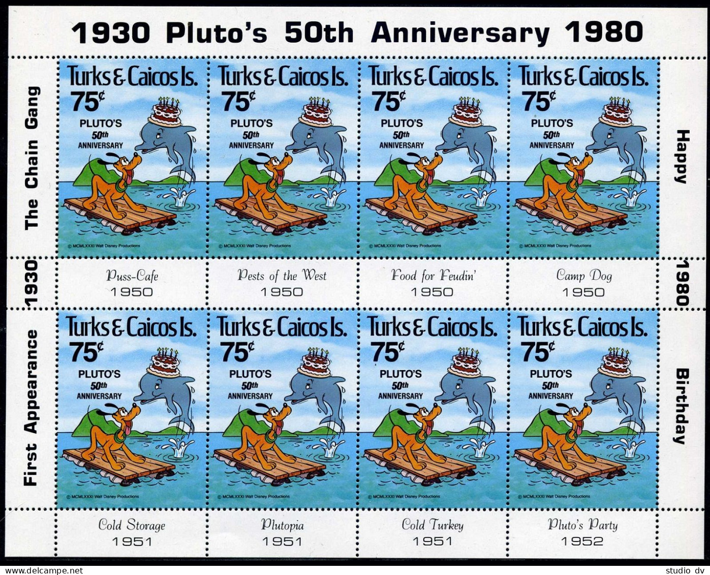 Turks-Caicos 468-469 Sheets, MNH. Mi 524-525 Klb. Disney 1981. Dog,Dolphin,Shell - Turks And Caicos