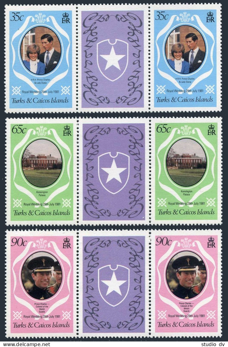 Turks & Caicos 486-488 Gutter,489, MNH. Royal Wedding 1981. Lady Diana, Charles. - Turks And Caicos