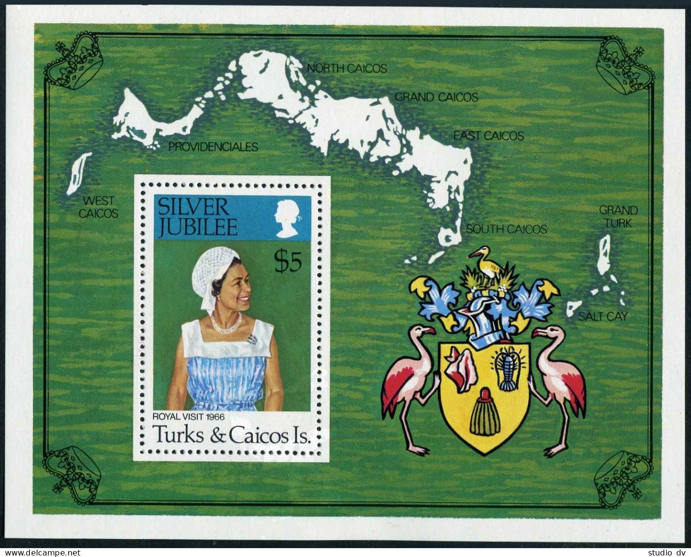 Turks & Caicos 321-324, MNH. Michel 364-366,373 Bl.7. QE II Reign, 25th Ann. Map - Turcas Y Caicos