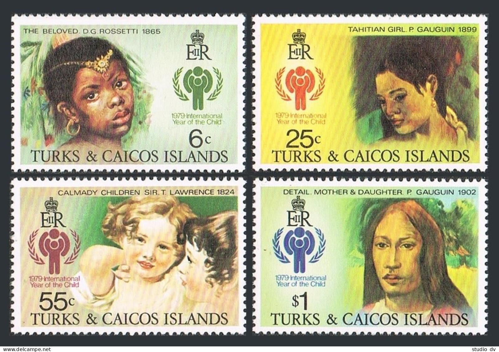 Turks/Caicos 386-390, MNH. Mi 431-434,Bl.15. IYC-1979. Rossetti,Gauguin,Van Dyck - Turks E Caicos