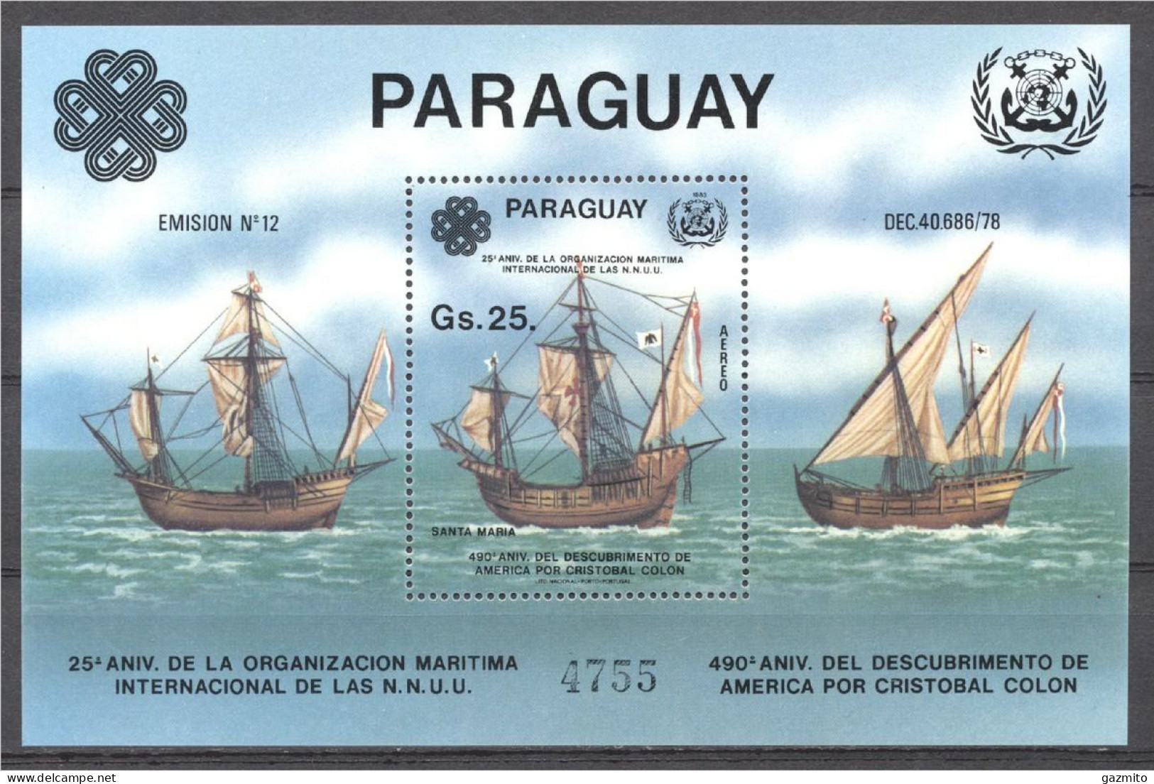 Paraguay 1983, Ships, Columbus, BF - Bateaux