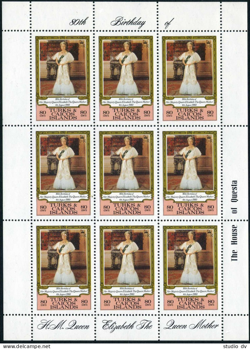 Turks & Caicos 440,sheet, 441, MNH. Queen Mother Elizabeth, 80th Birthday, 1980. - Turcas Y Caicos