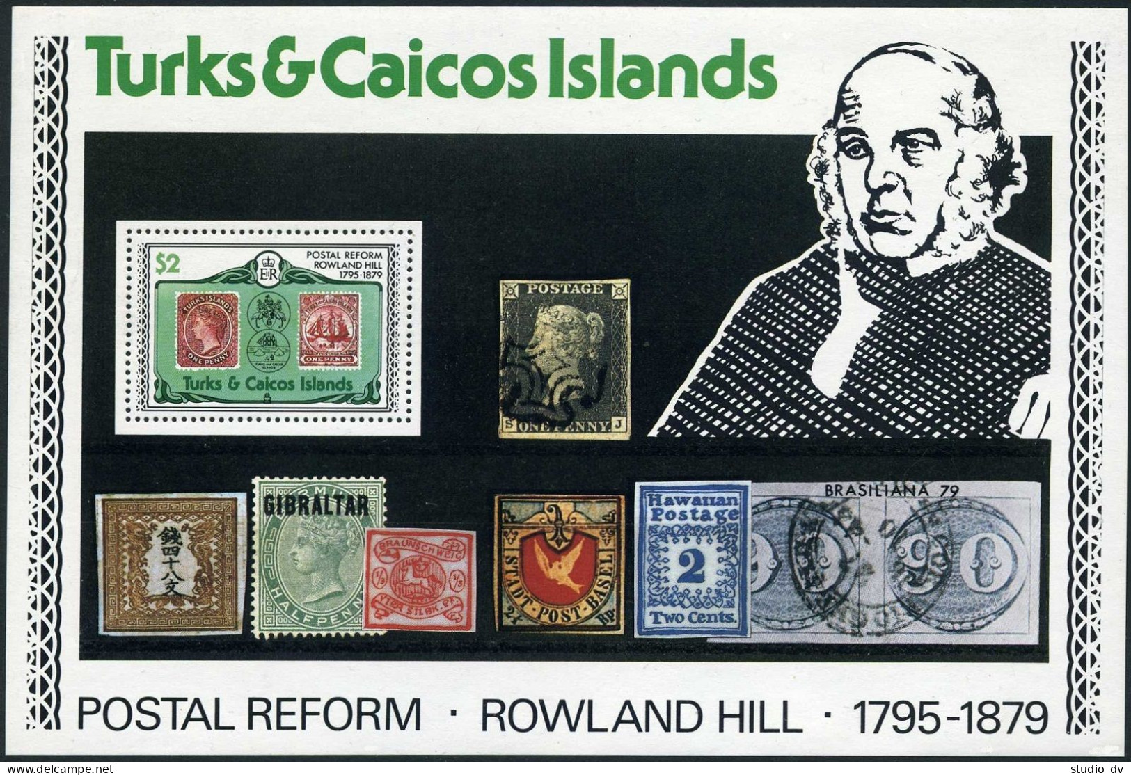 Turks & Caicos 396a Sheet, MNH. Mi Bl.16. Sir Rowland Hill 1979. Stamps, Ships. - Turks & Caicos (I. Turques Et Caïques)