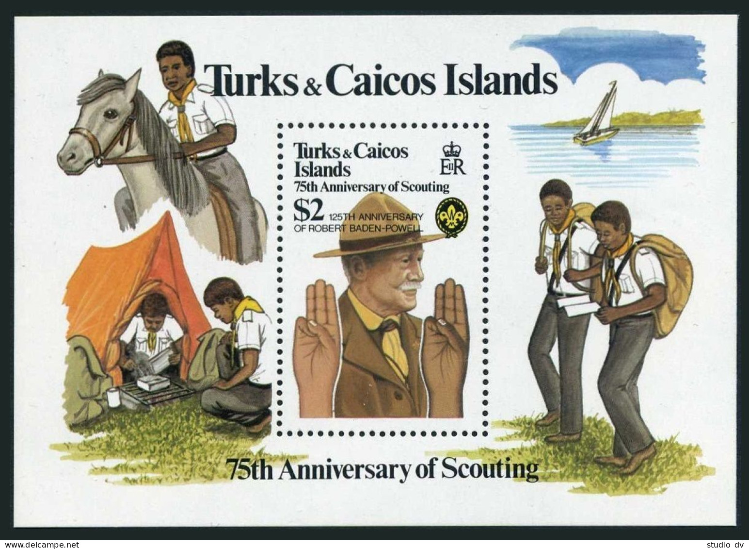 Turks & Caicos 512-516, MNH. Mi 579-582, Bl.36 Scouting Year 1982. Baden-Powell, - Turcas Y Caicos