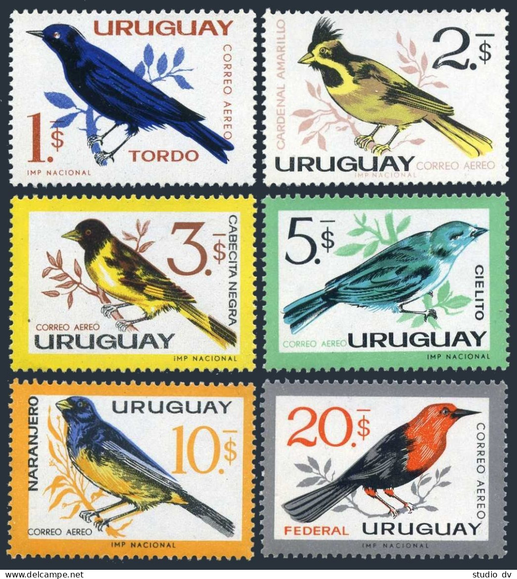 Uruguay C258-C263, Hinged. Mi 945, 948-952. Birds 1963: Tordo, Yellow Cardinal, - Uruguay