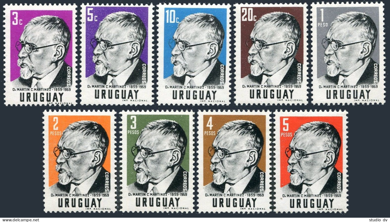 Uruguay 648-656,lightly Hinged.Mi 866-874. Dr. Martin C.Martinez,statesman,1960. - Uruguay