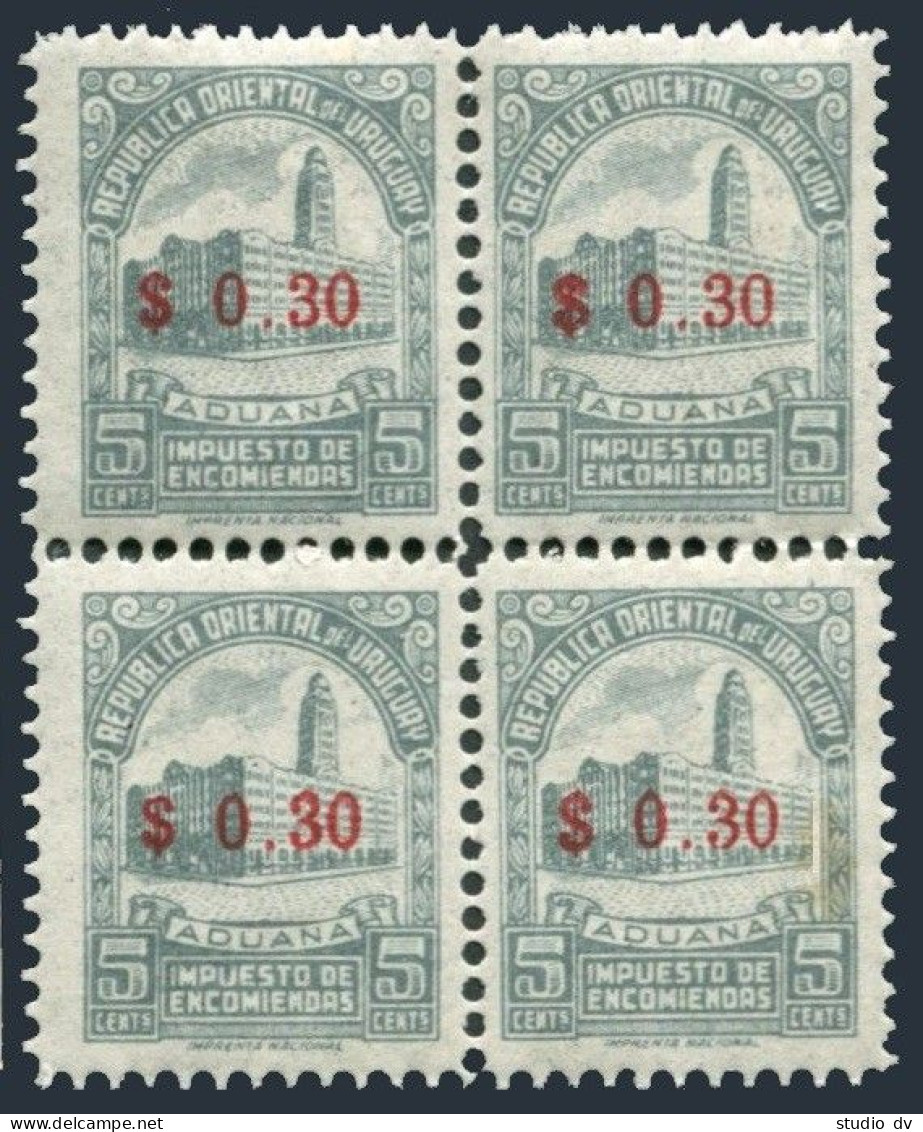 Uruguay Q87 Block/4, MNH. Mi Pt 80. Parcel Post 1955. Custom House, New Value. - Uruguay
