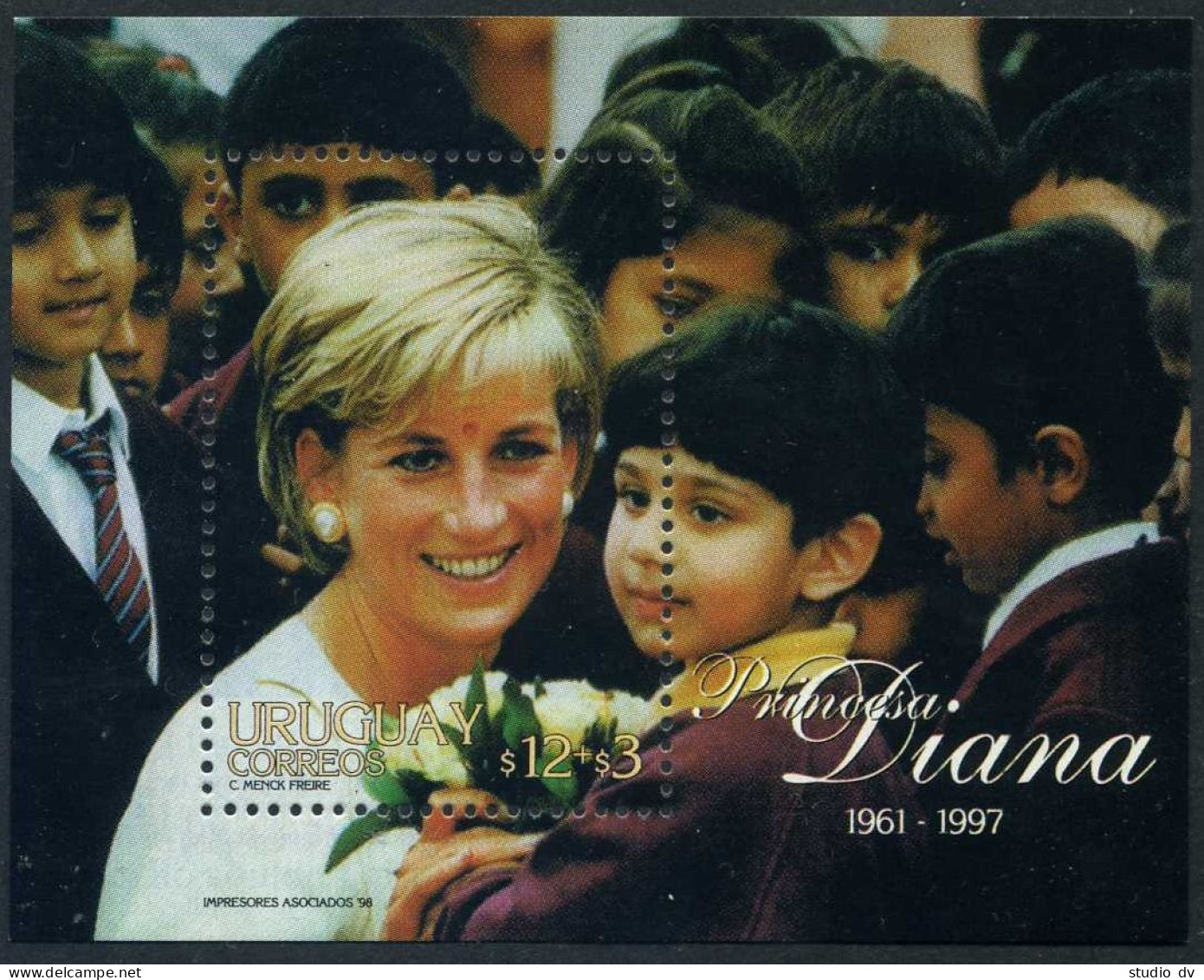 Uruguay B10-B11,B12, MNH. Michel 2326-2327,Bl.83. Diana,Princess Of Wales, 1998. - Uruguay