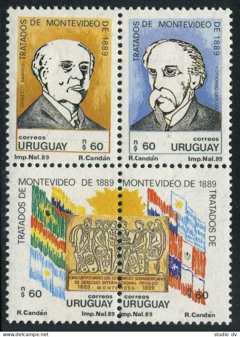 Uruguay 1351 Ad Block,MNH.Mi 1865-1868. Treaty Of Montevideo,1990.Ramirez,Garcia - Uruguay