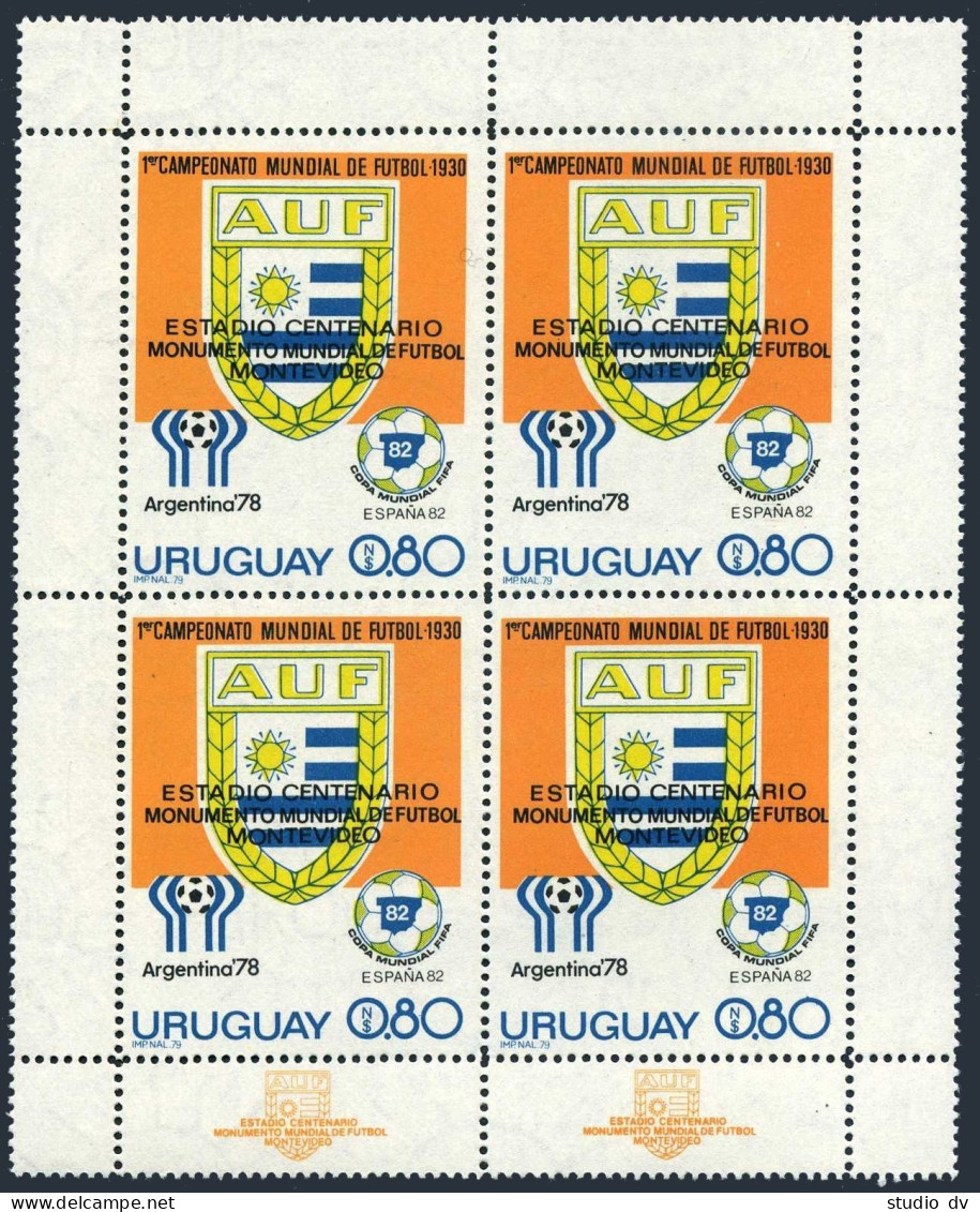 Uruguay 1041 Sheet/4,MNH.Mi 1537 Klb. World Soccer Cup Argentina-1978,Spain-1982 - Uruguay