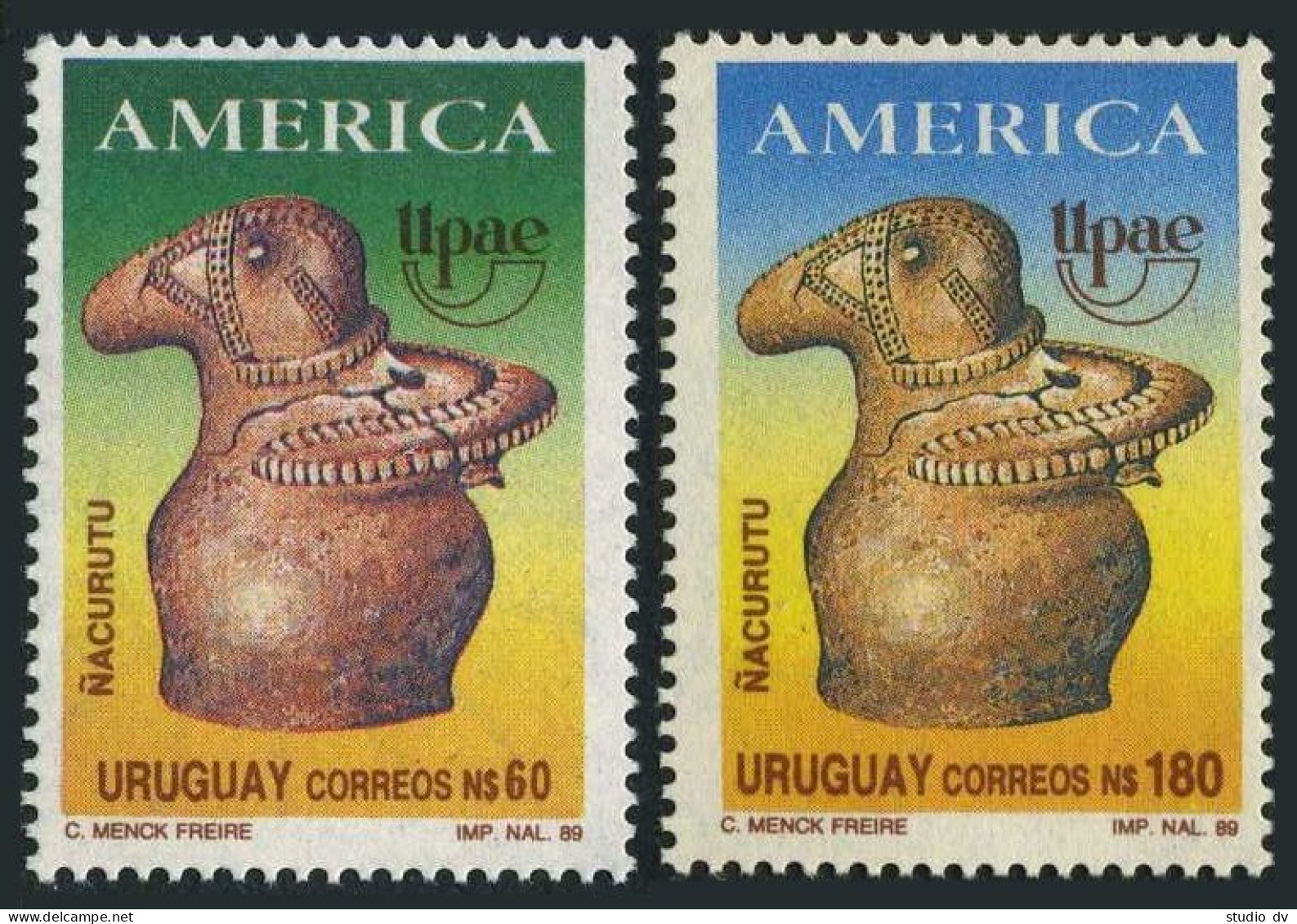 Uruguay 1293-1294, MNH. Michel 1834-1835. UPAE-1989. Nacurutu Artifact. - Uruguay