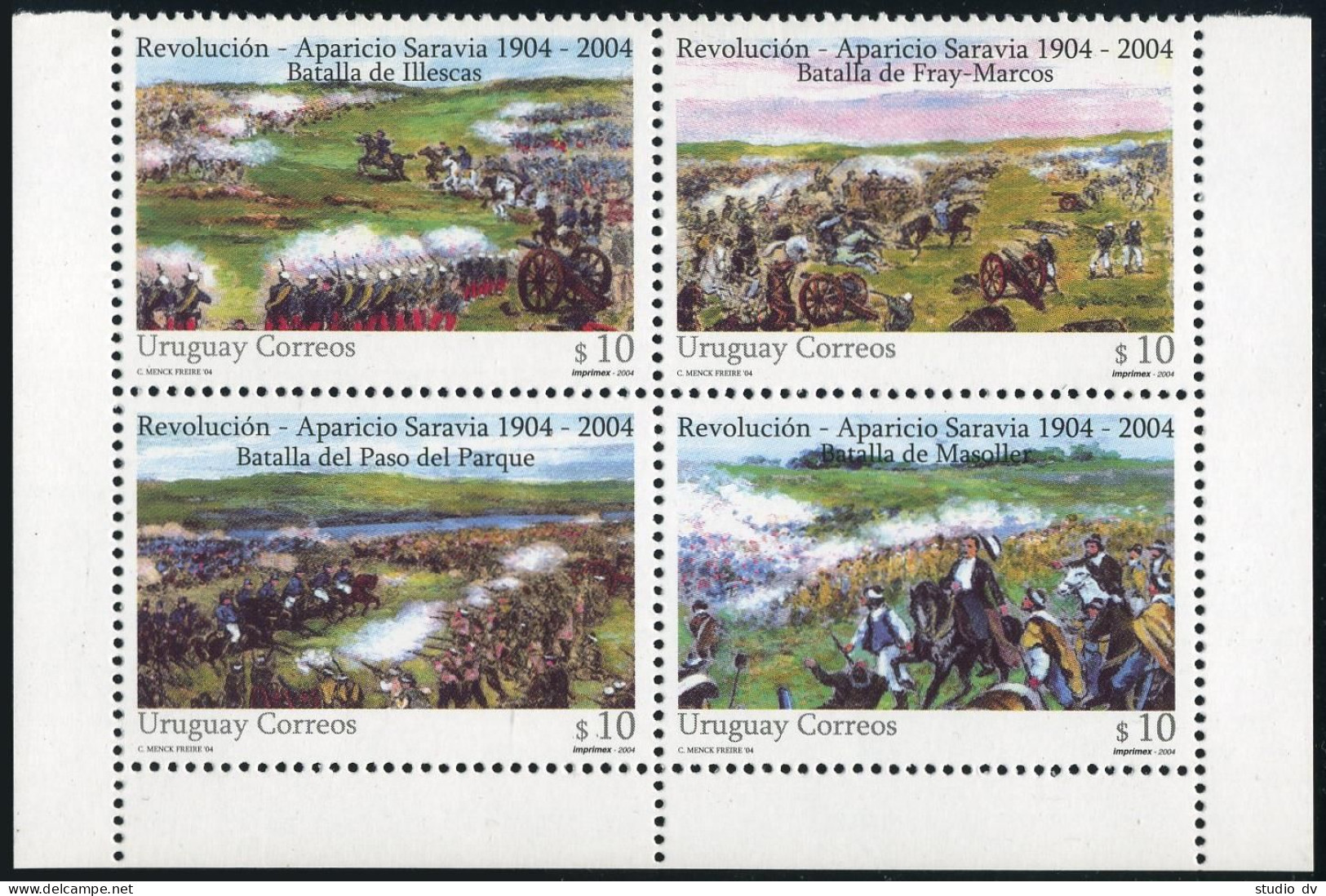Uruguay 2080 Ad Block, MNH. 1904 Battles Of Gen. Aparicio Saravia, 100, 2004. - Uruguay
