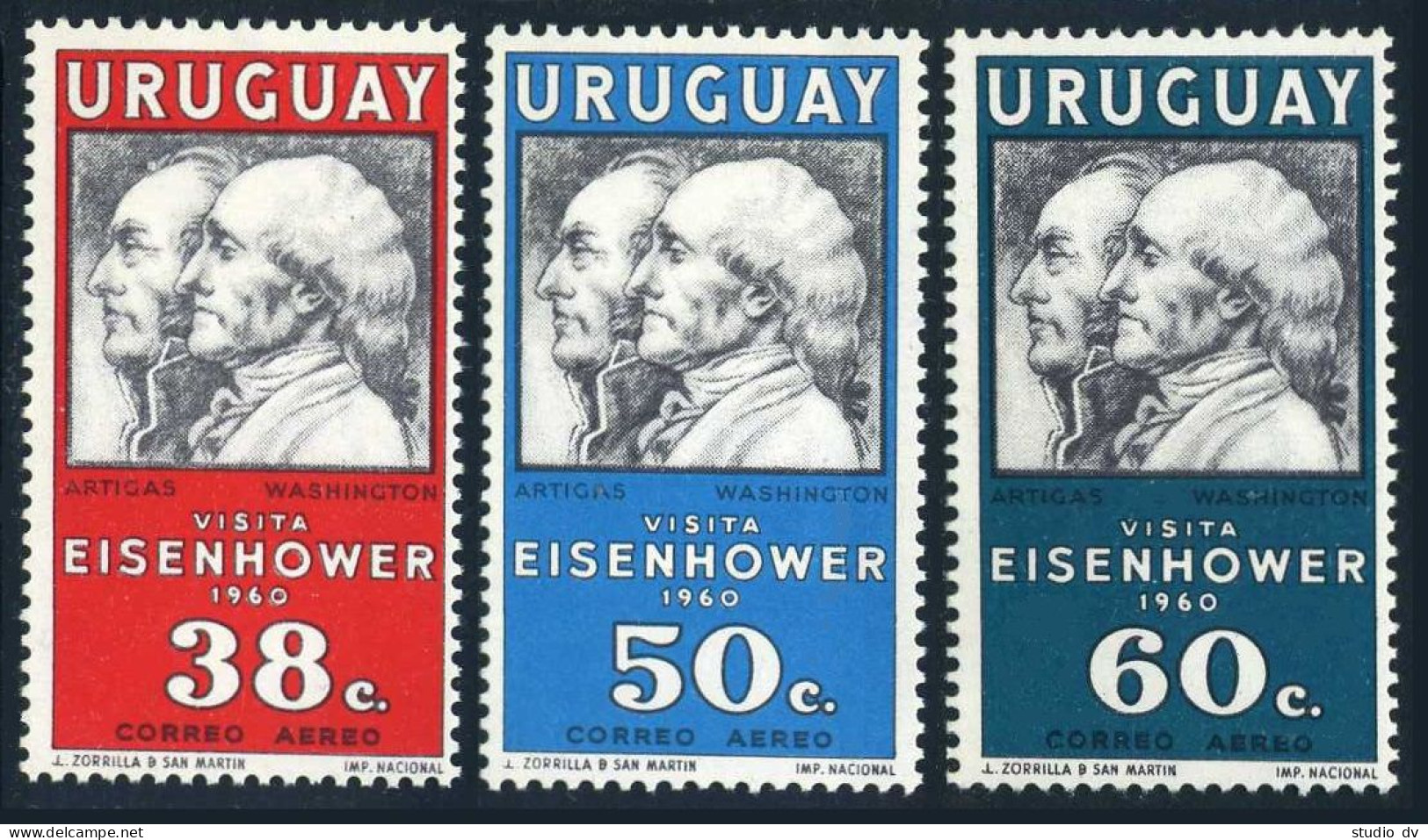 Uruguay C203-C205,hinged.Mi 862-864. Jose Artigas,Washington.Eisenhower's Visit. - Uruguay