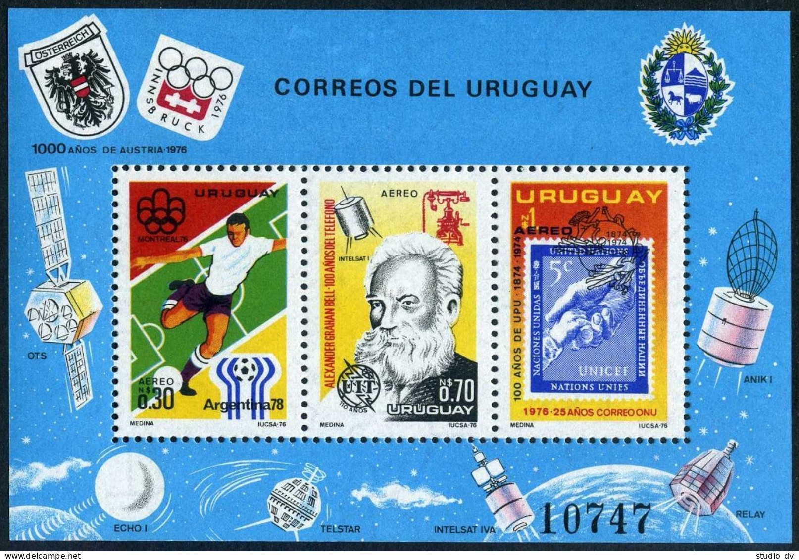 Uruguay C422 Ac Sheet, MNH. Mi Bl.31. Soccer Argentina-1978, Olympics-1976, UPU. - Uruguay