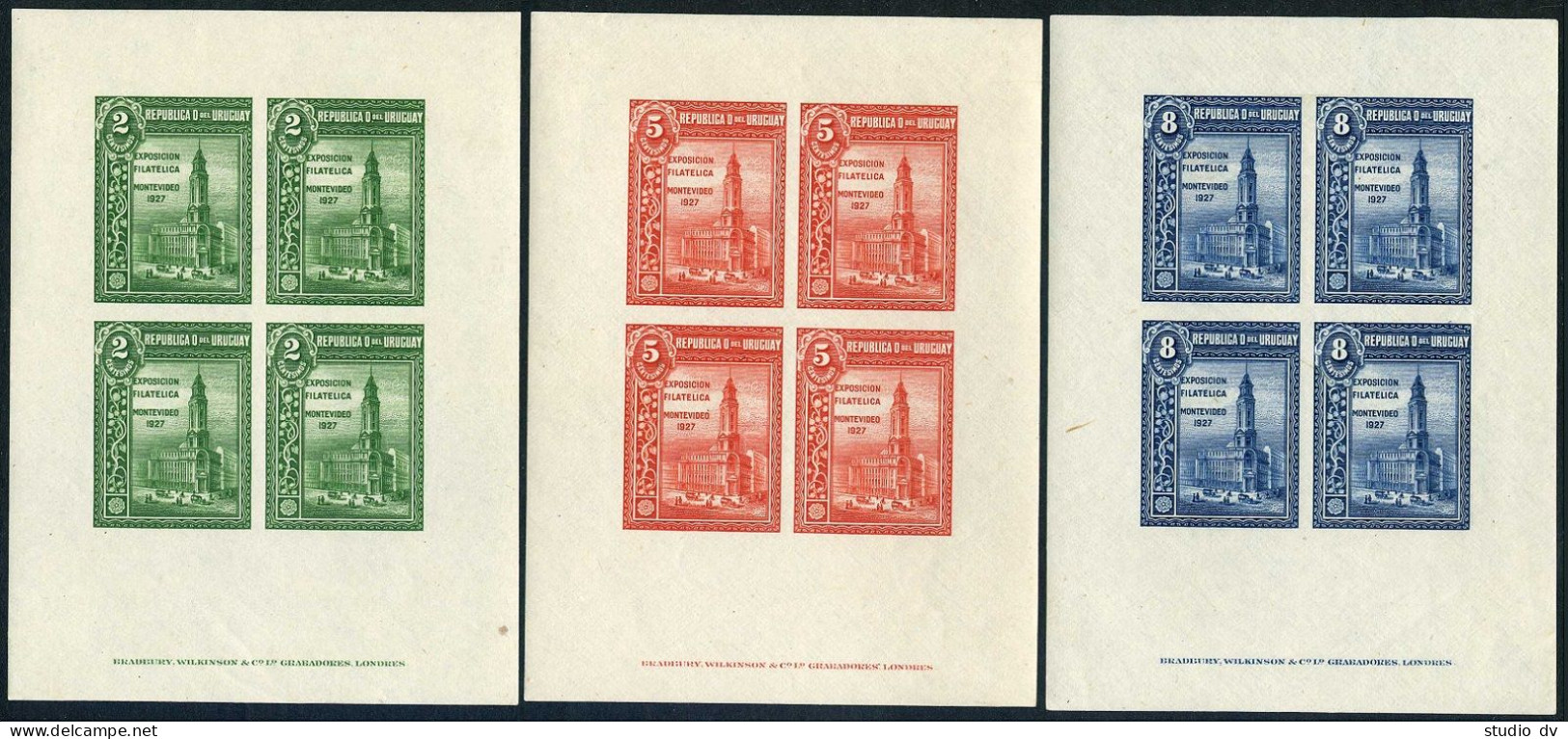 Uruguay 330a-332a,no Gum.Mi 344-346 Klb. PhilEXPO Montevideo-1927. Post Office. - Uruguay