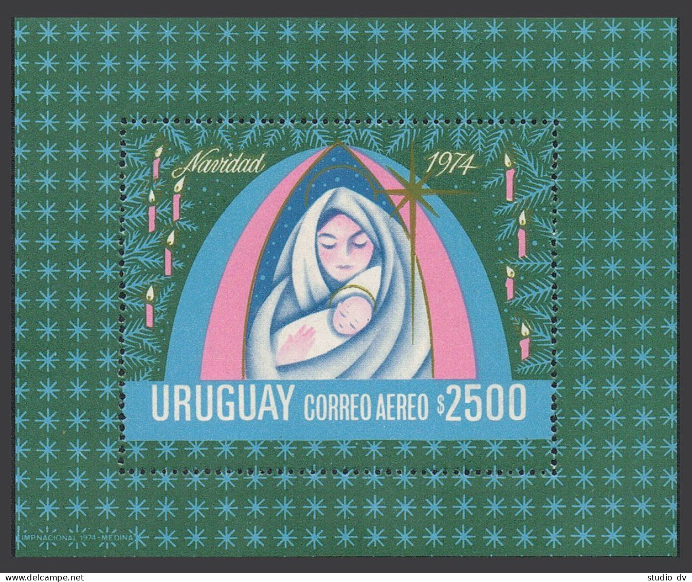 Uruguay C401 Sheet, MNH. Michel 1339 Bl.22. Christmas 1974. Virgin And Child. - Uruguay