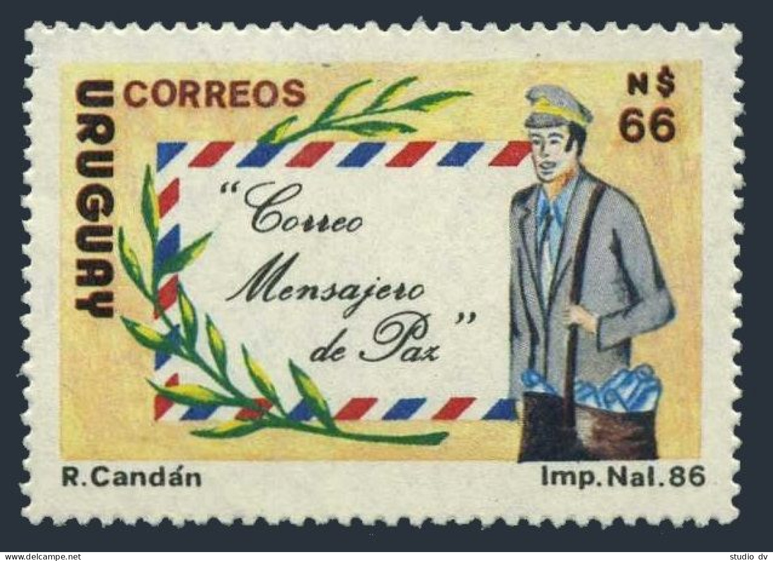Uruguay 1259, MNH. Michel 1789. Postal Messenger Of Peace, 1988. - Uruguay