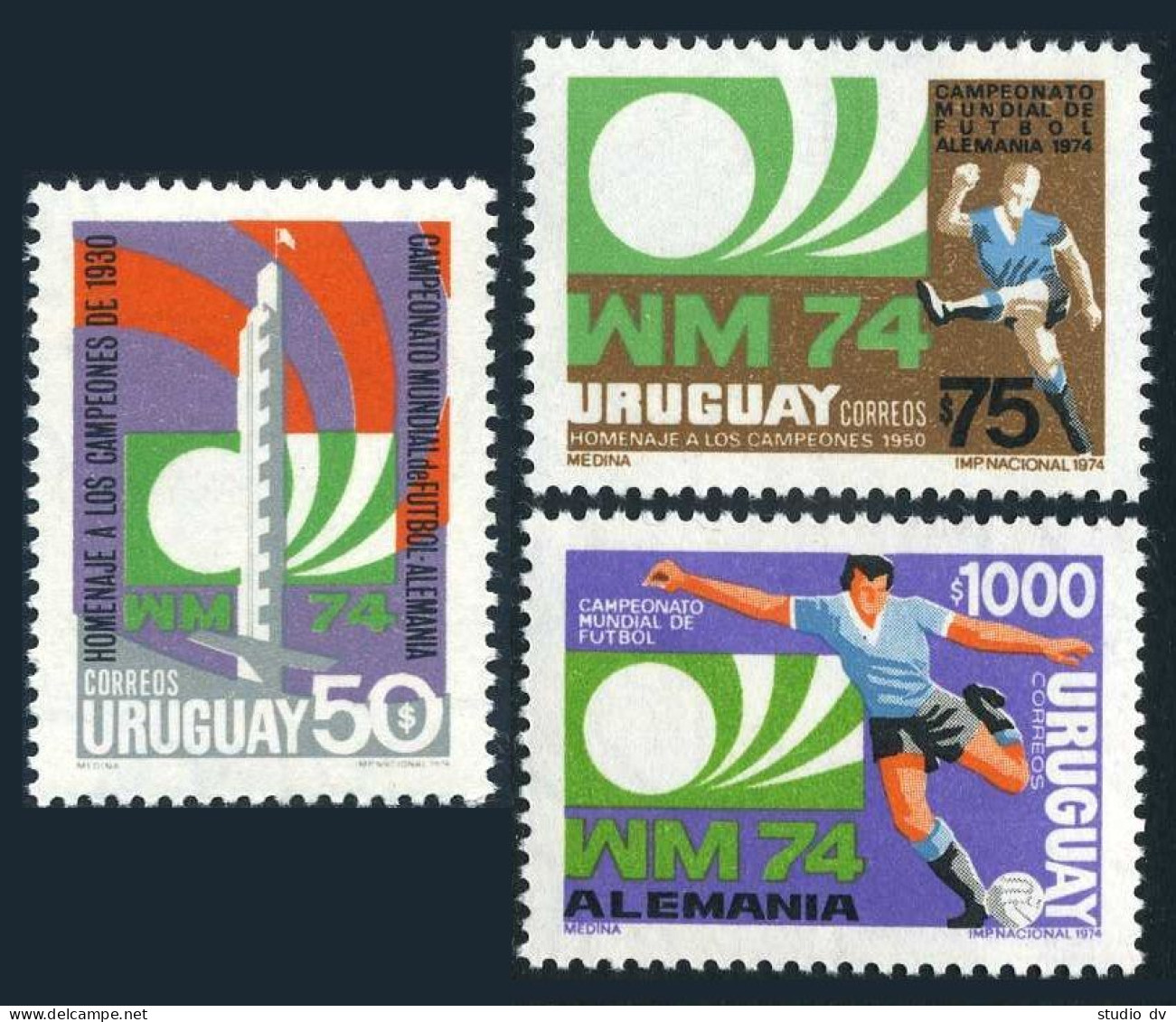 Uruguay 879-881.881a, MNH. Michel 1302-1304,Bl. World Soccer Cup Munich-1974. - Uruguay