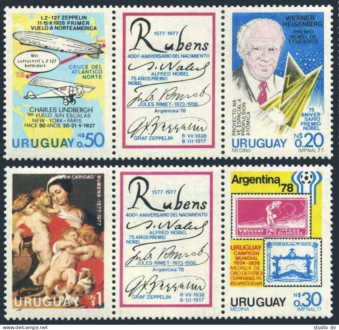 Uruguay 978-982a,C426 Sheet,MNH. Nobel Prizes; Argentina-1978, Aviation, Rubens. - Uruguay