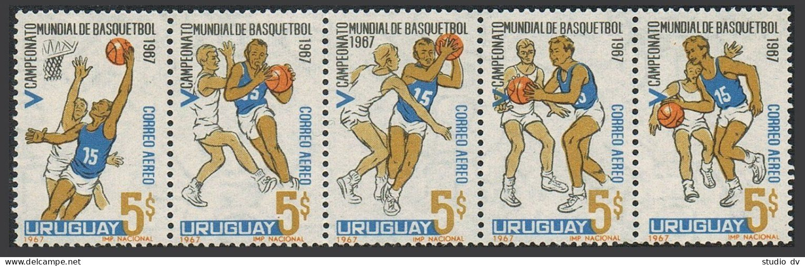 Uruguay C313-C317 Ae,C318,MNH.Mi 1084-1089. Basketball World Championships,1969. - Uruguay