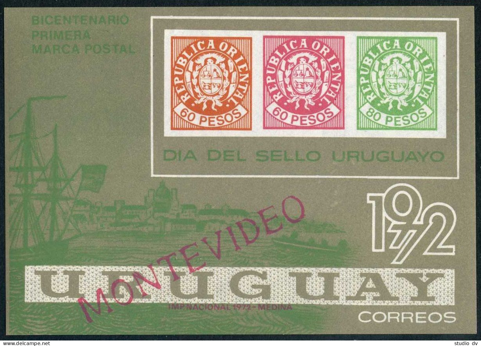 Uruguay 834, MNH. Michel 1256 Bl.16. Stamp Day 1972. Stamps On Stamp  - Uruguay
