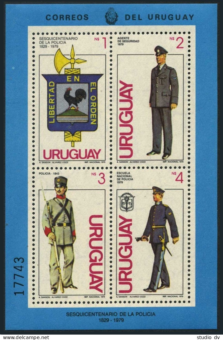 Uruguay 1058 Ad Sheet,MNH.Mi Bl.46. Police Force-150,1980.Agent,Policeman,Cadet. - Uruguay