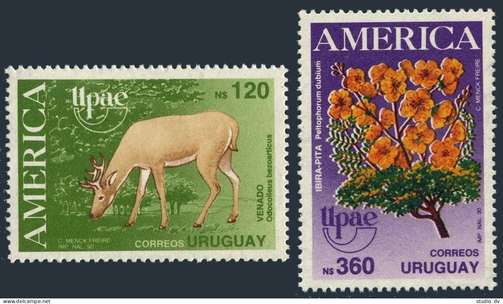 Uruguay 1355-1356, MNH. Michel 1878-1879. UPAEP 1990. Odocoileus. Peltophorum.  - Uruguay