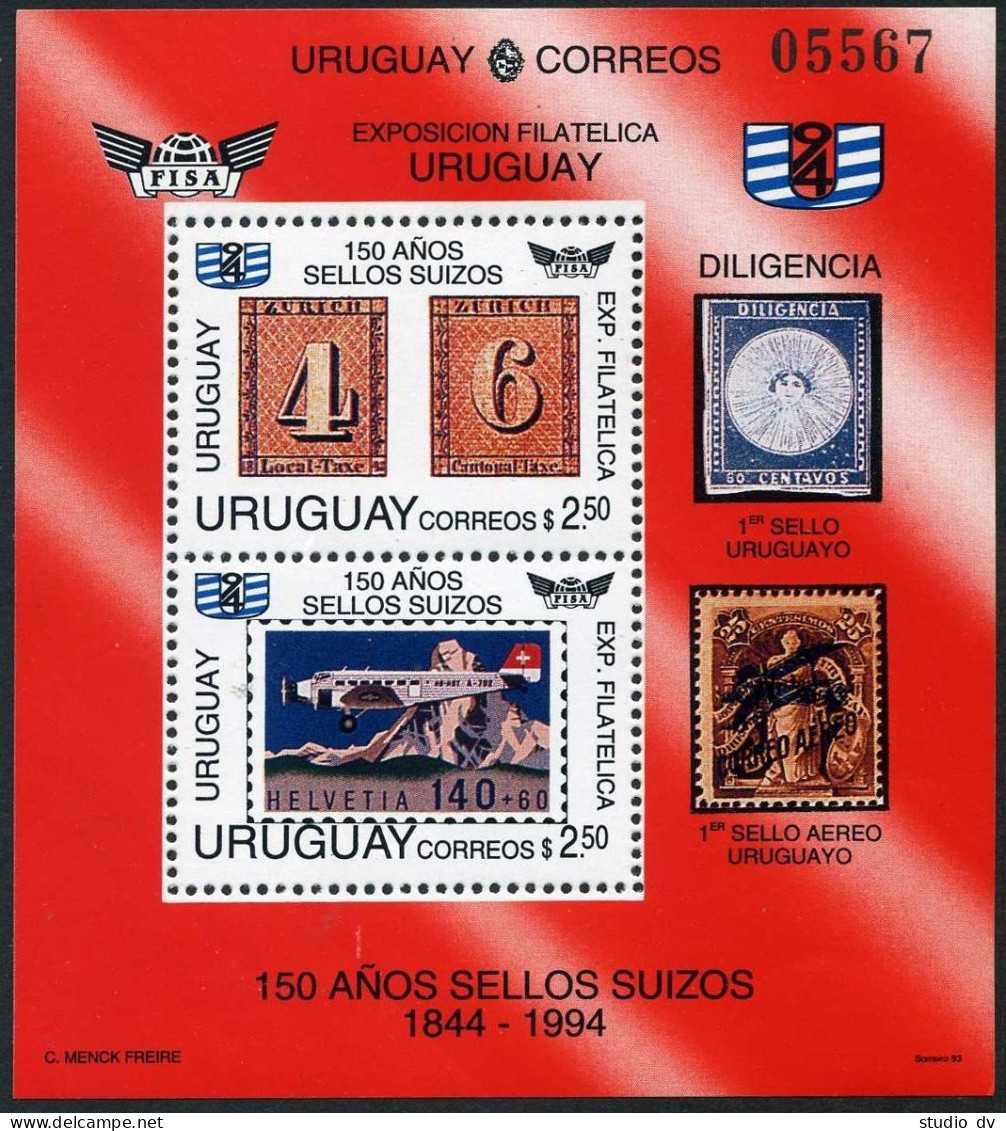 Uruguay 1519-1520 Perf, Imperf, MNH. Events 1993. Space, Soccer Cup USA-1994. - Uruguay