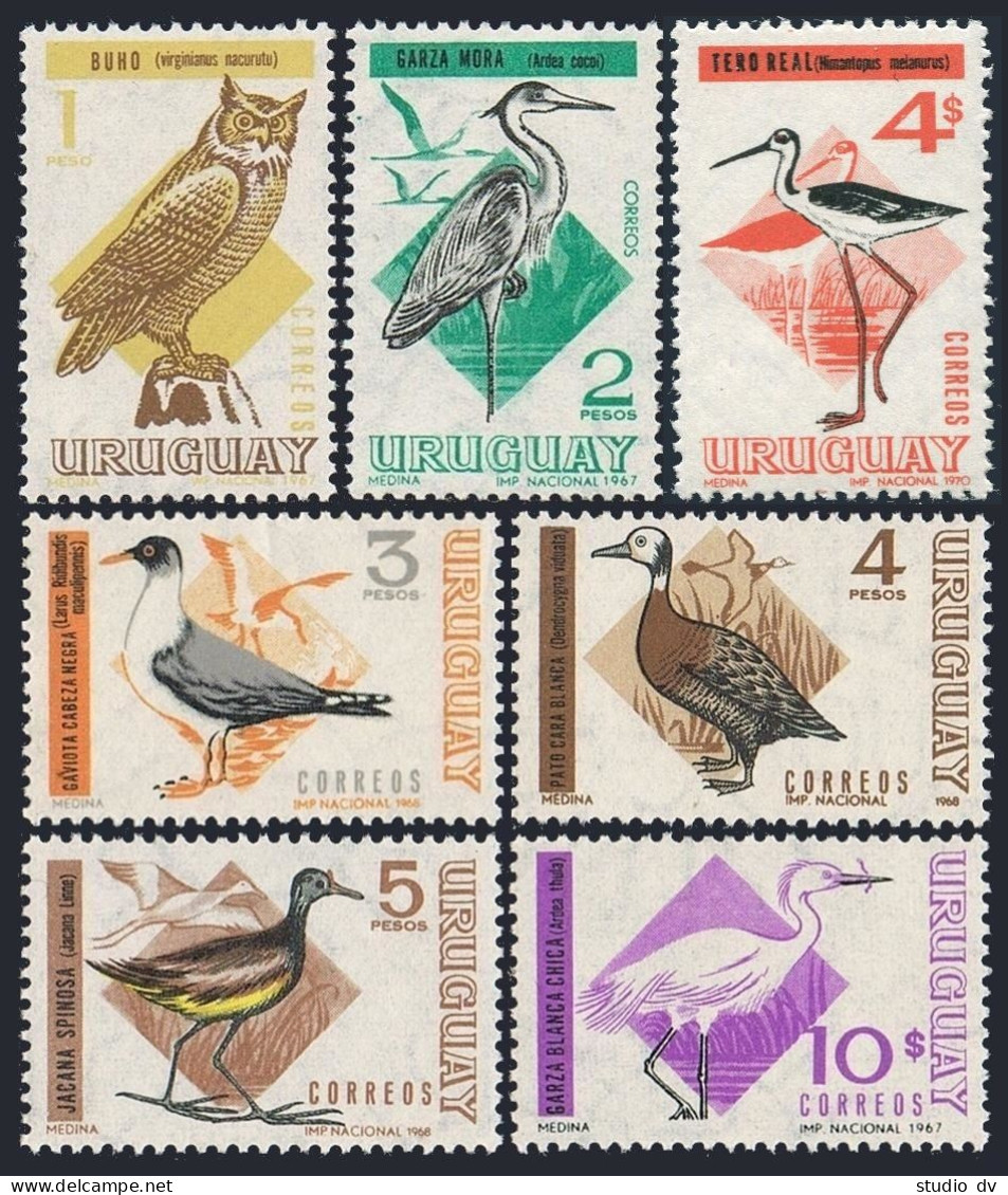 Uruguay 751-756,754A,MNH.Mi 1110/1168. Birds 1968-70.Owl,Gull,Duck,Stilts,Egret - Uruguay