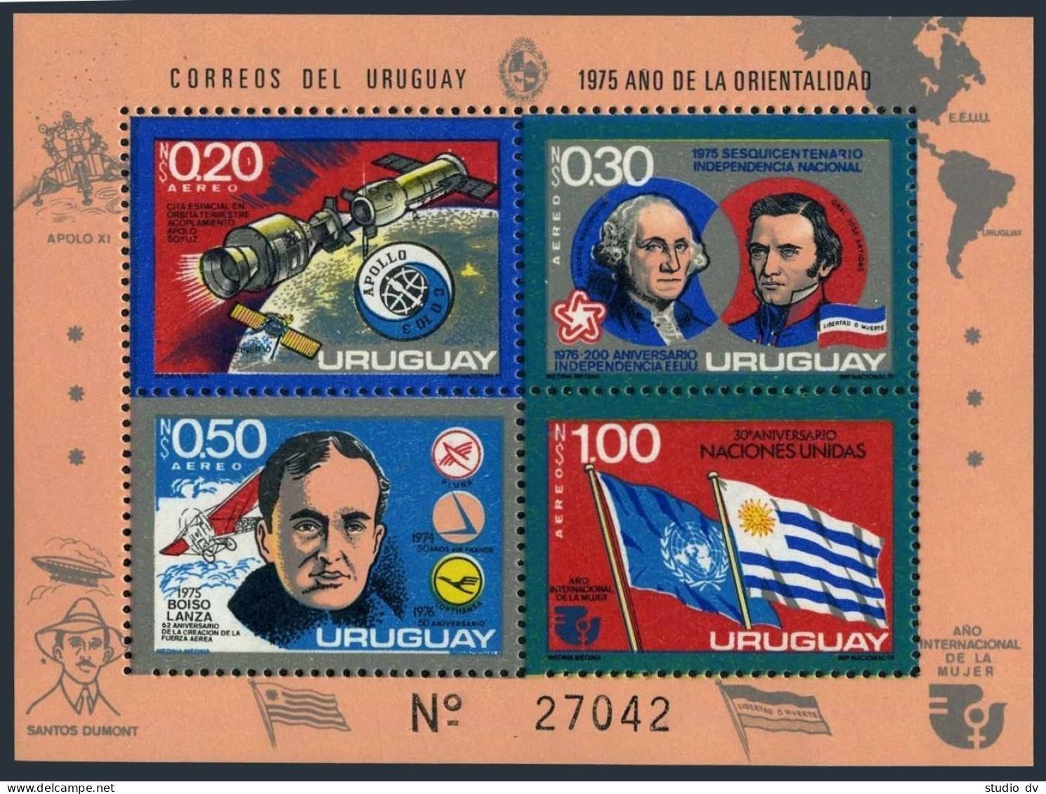 Uruguay C411,C413b,C414b, C413-C414 Sheets, MNH. USA-200,1976. Apollo, Concorde, - Uruguay
