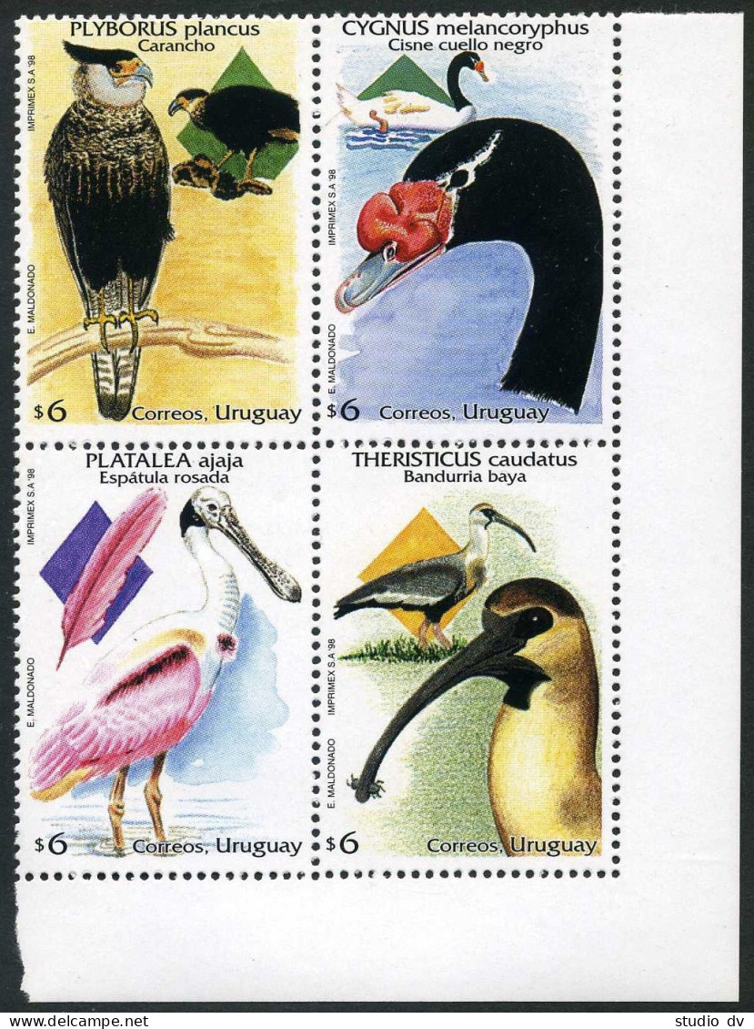 Uruguay 1718 Ad Block, MNH. Mi 2347-2350. Birds 1994: Plyborus Plancus, Cygnus, - Uruguay