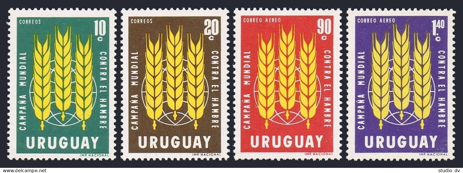 Uruguay 700-701,C254-C255, Hinged. FAO. Freedom From Hunger Campaign,1963.Wheat. - Uruguay
