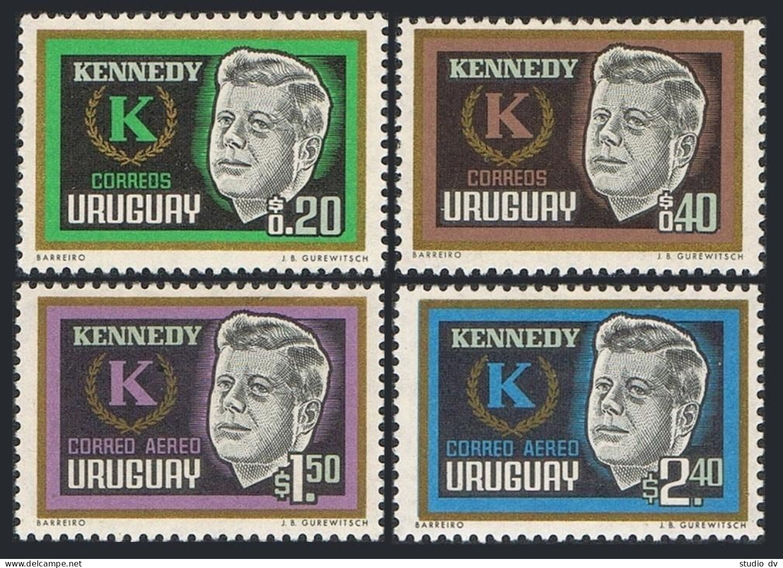 Uruguay 714-715, C269-C270, MNH. Michel 988-991. John F. Kennedy, 1965. - Uruguay