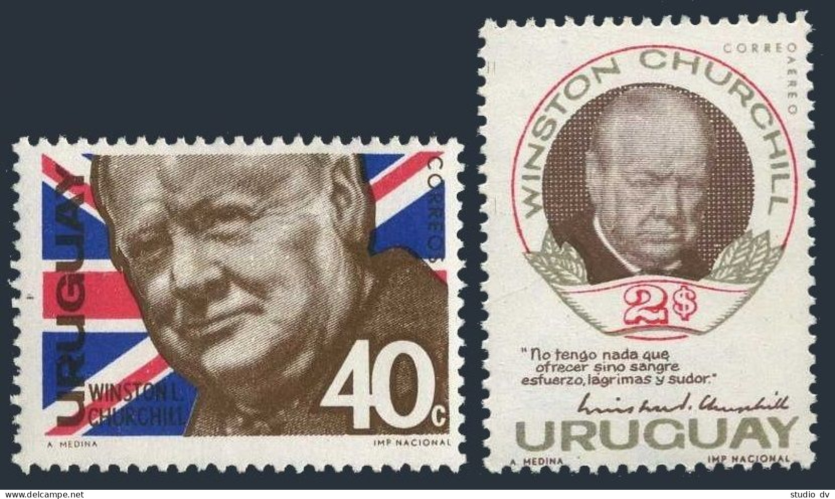 Uruguay 728,C284, MNH. Michel 1027-1028. Sir Winston Churchill, 1966. Flag. - Uruguay