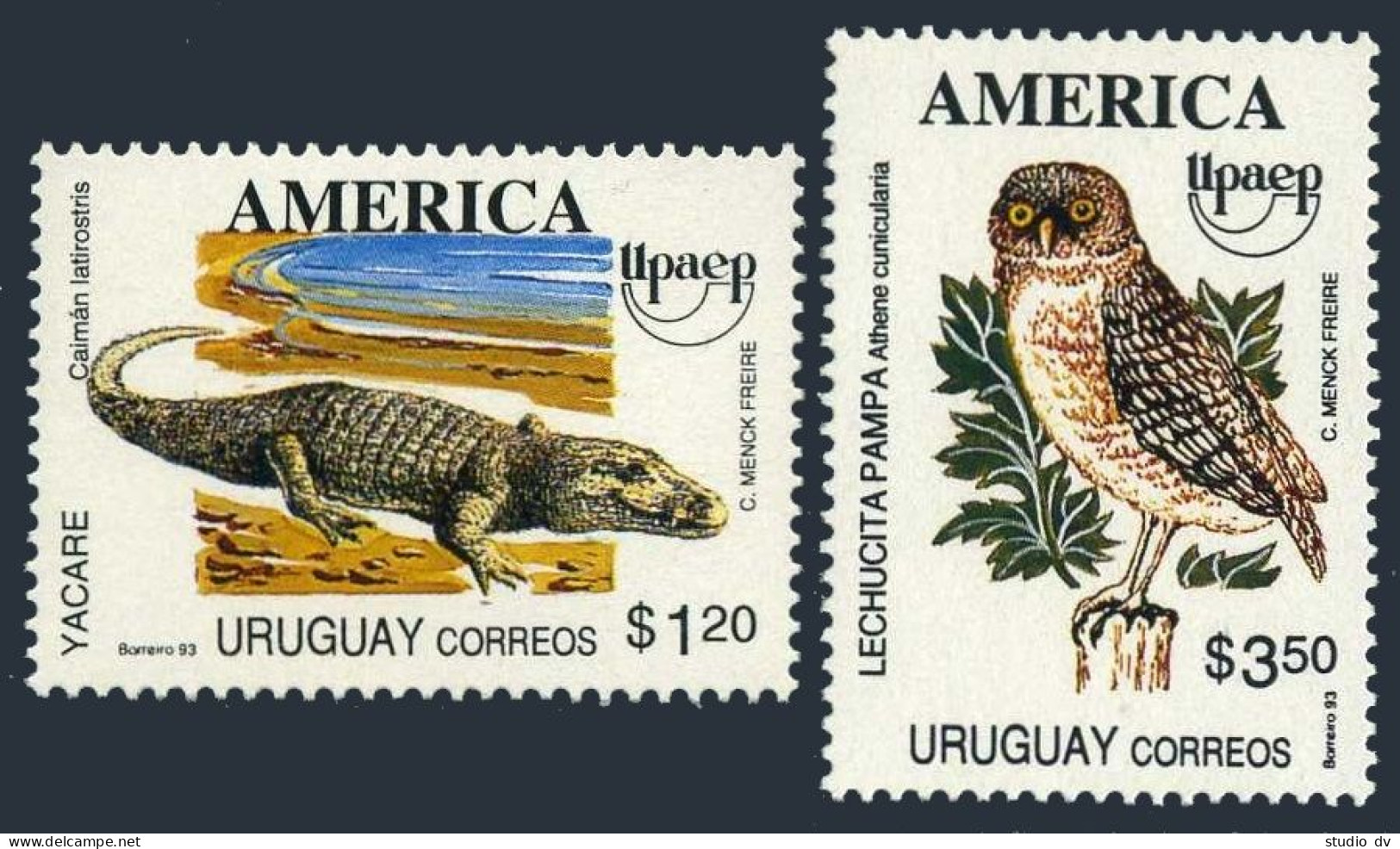 Uruguay 1504-1505, MNH. Mi 1998-1999. UPAEP 1993: Caiman, Athene Cunicularia. - Uruguay