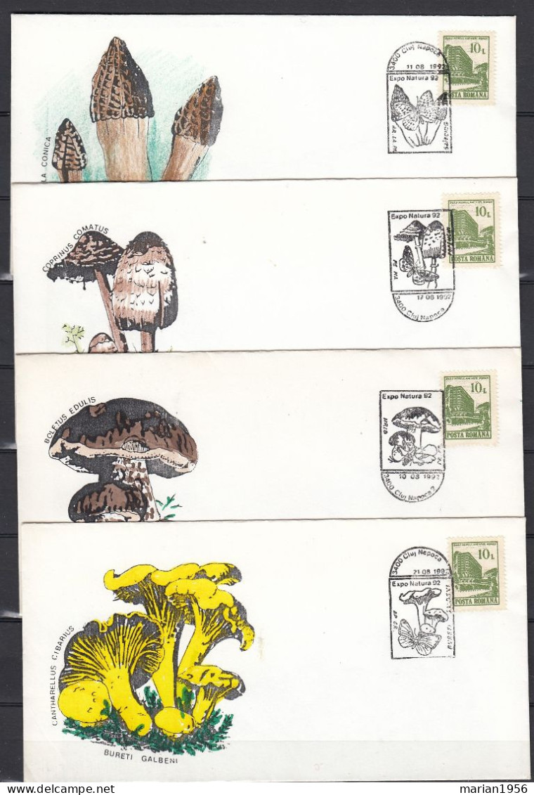 10 Enveloppes 1992 CHAMPIGNONS - MUSHROOMS - Cachets Illustrees - Pilze